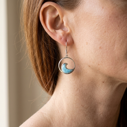 Hawaiian Ocean Wave Larimar Stone Dangle Earrings - 925 Sterling Silver
