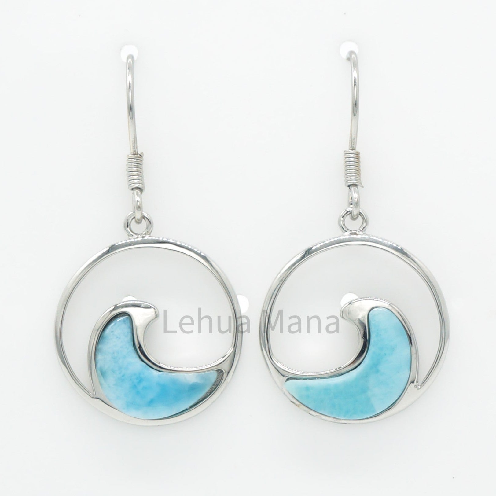 925 Silver Larimar Round Wave Earrings, Larimar Earrings, 925 Sterling Silver Jewelry, Round Wave Earrings