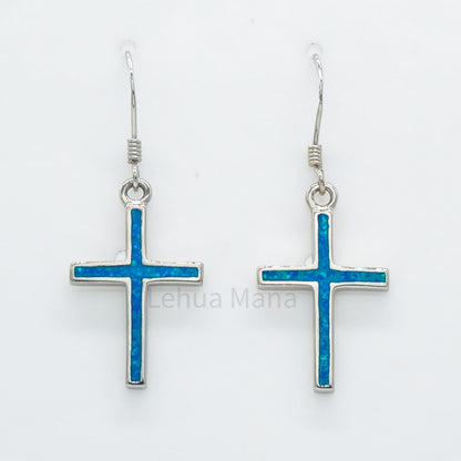 925 Silver Opal Cross Dangle Earrings, Opal Earrings, 925 Sterling Silver Jewelry, Cross Earrings