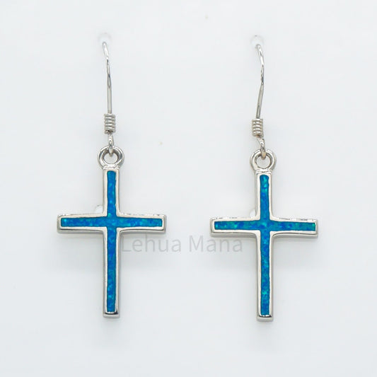 925 Silver Opal Cross Dangle Earrings, Opal Earrings, 925 Sterling Silver Jewelry, Cross Earrings