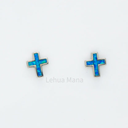 925 Silver Opal Cross Stud Earrings, Opal Earrings, 925 Sterling Silver Jewelry, Cross Earrings