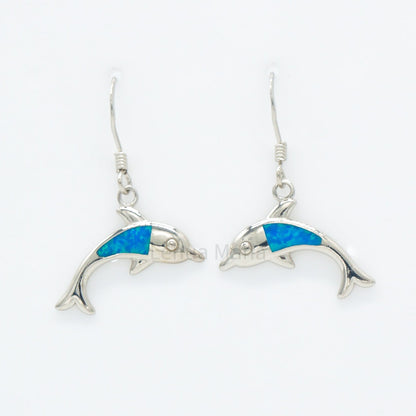 925 Silver Opal Dolphin Dangle Earrings, Opal Earrings, 925 Sterling Silver Jewelry, Dolphin Earrings