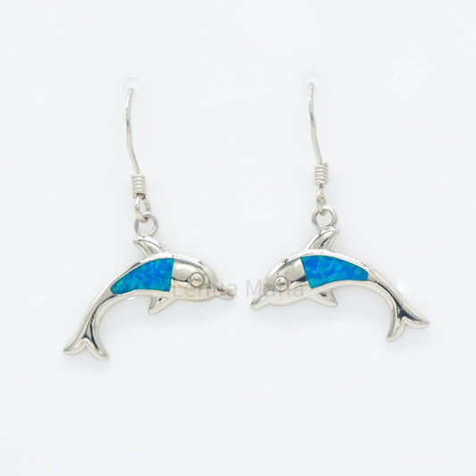 925 Silver Opal Dolphin Dangle Earrings, Opal Earrings, 925 Sterling Silver Jewelry, Dolphin Earrings
