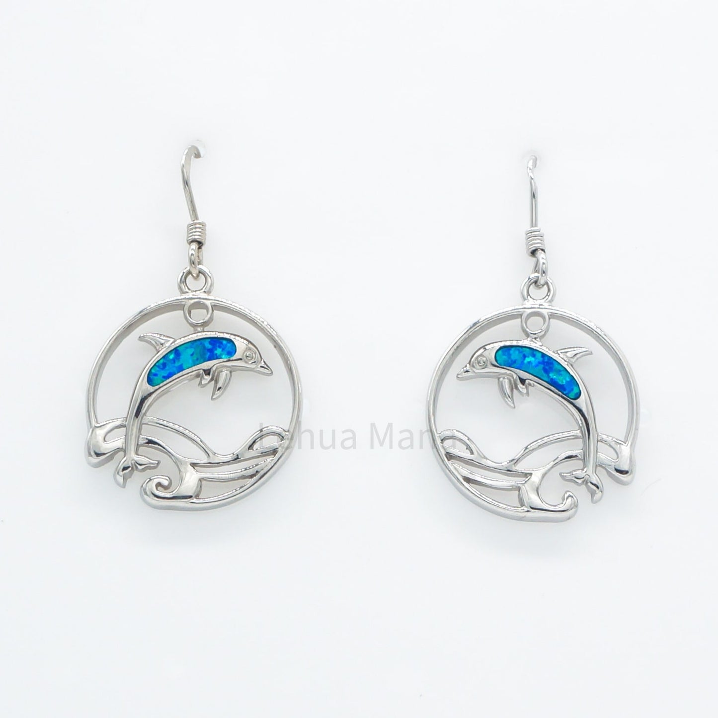 925 Silver Opal Round Dolphin Wave Dangle Earrings, Opal Earrings, 925 Sterling Silver Jewelry, Round Dolphin Wave Earrings
