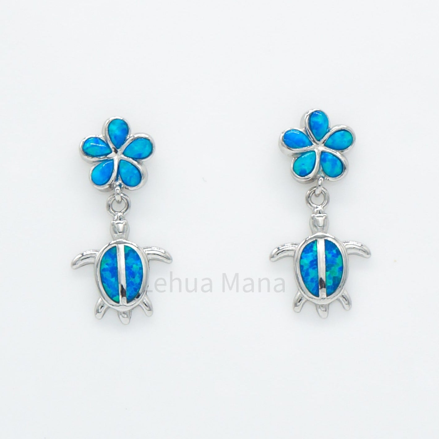 925 Silver Blue Opal Flower Turtle Stud Earrings, Opal Earrings, 925 Sterling Silver Jewelry, Flower Turtle Earrings