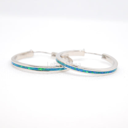925 Silver Opal Hoop Earrings, Opal Earrings, 925 Sterling Silver Jewelry, Hoop Earrings
