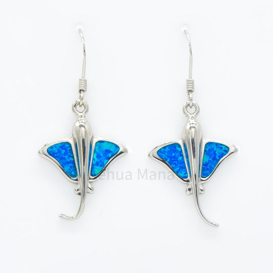 925 Silver Opal Manta Ray Dangle Earrings, Opal Earrings, 925 Sterling Silver Jewelry, Manta Ray Earrings