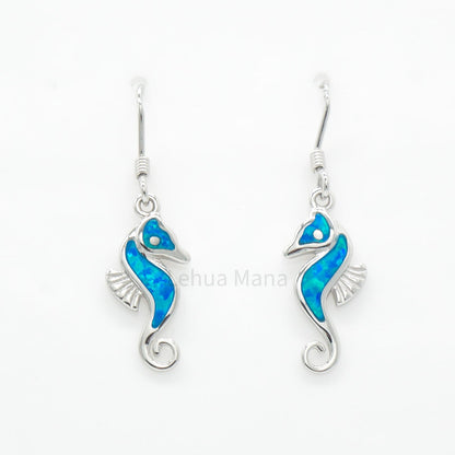 925 Silver Opal Seahorse Dangle Earrings, Opal Earrings, 925 Sterling Silver Jewelry, Seahorse Earrings