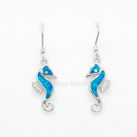 925 Silver Opal Seahorse Dangle Earrings, Opal Earrings, 925 Sterling Silver Jewelry, Seahorse Earrings