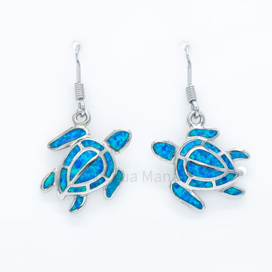 925 Silver Opal Mosaic Sea Turtle Dangle Earrings, Opal Earrings, 925 Sterling Silver Jewelry, Sea Turtle Earrings