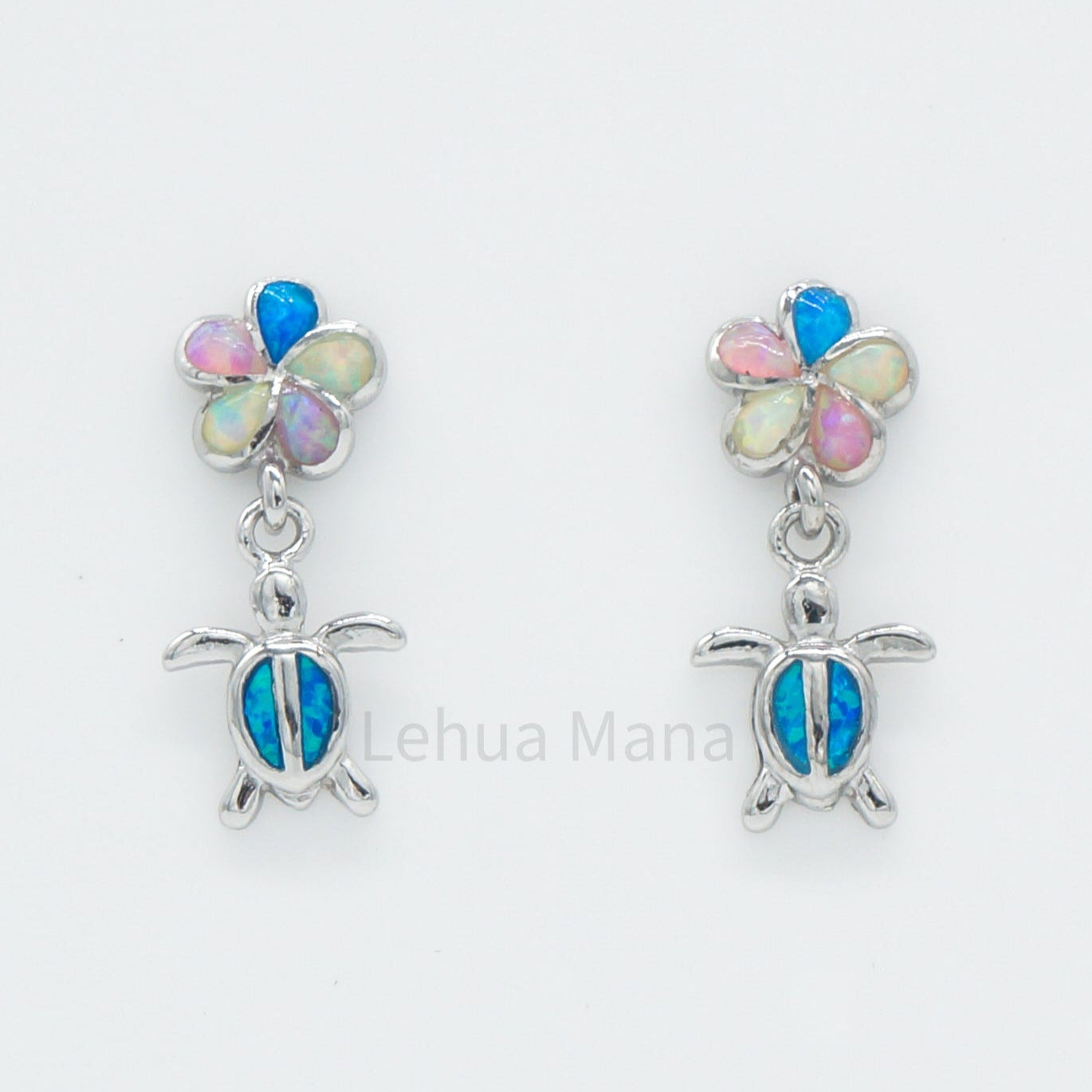 925 Silver Mix Opal Flower Turtle Stud Earrings, Opal Earrings, 925 Sterling Silver Jewelry, Flower Turtle Earrings