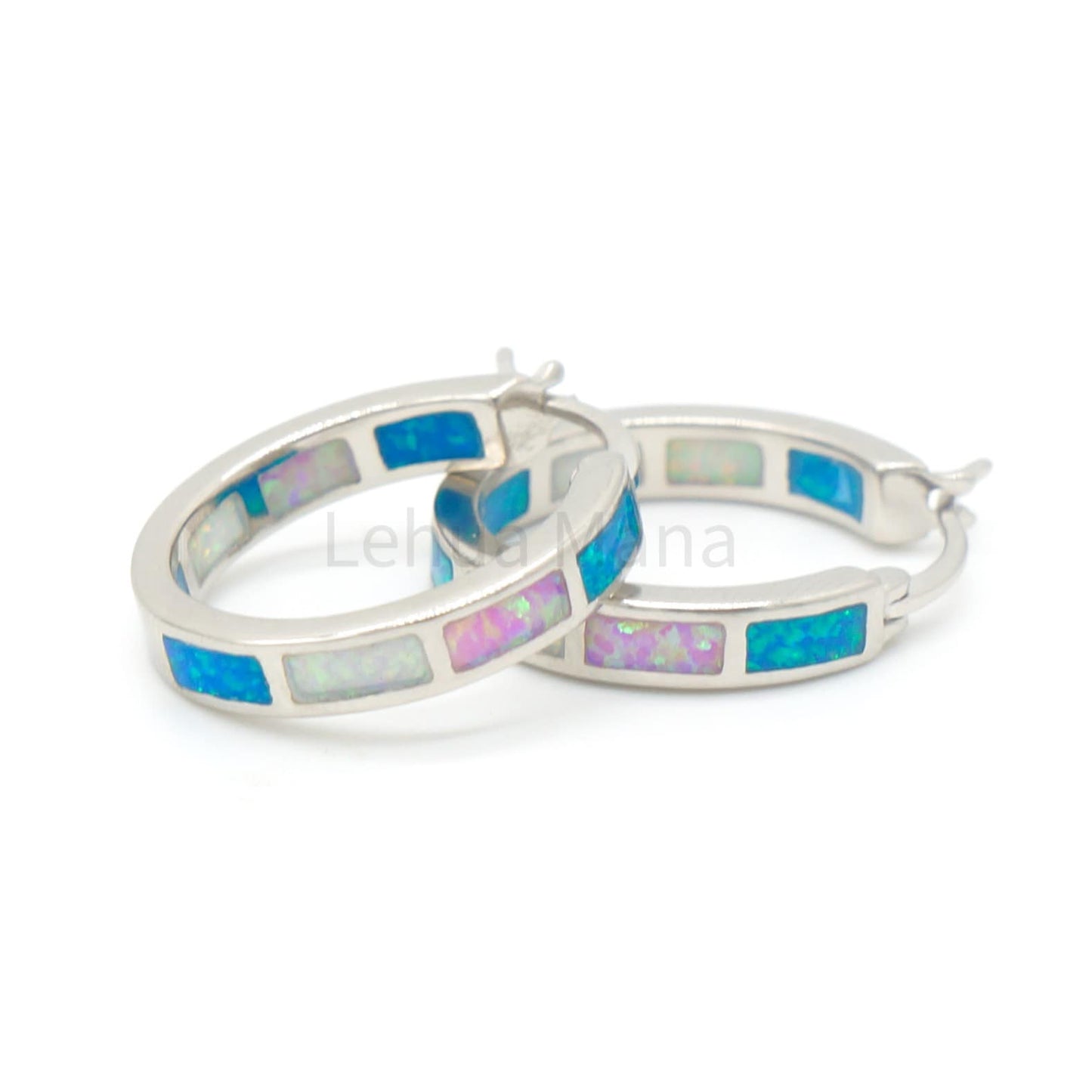 925 Silver Opal Hoop Earrings, Opal Earrings, 925 Sterling Silver Jewelry, Hoop Earrings