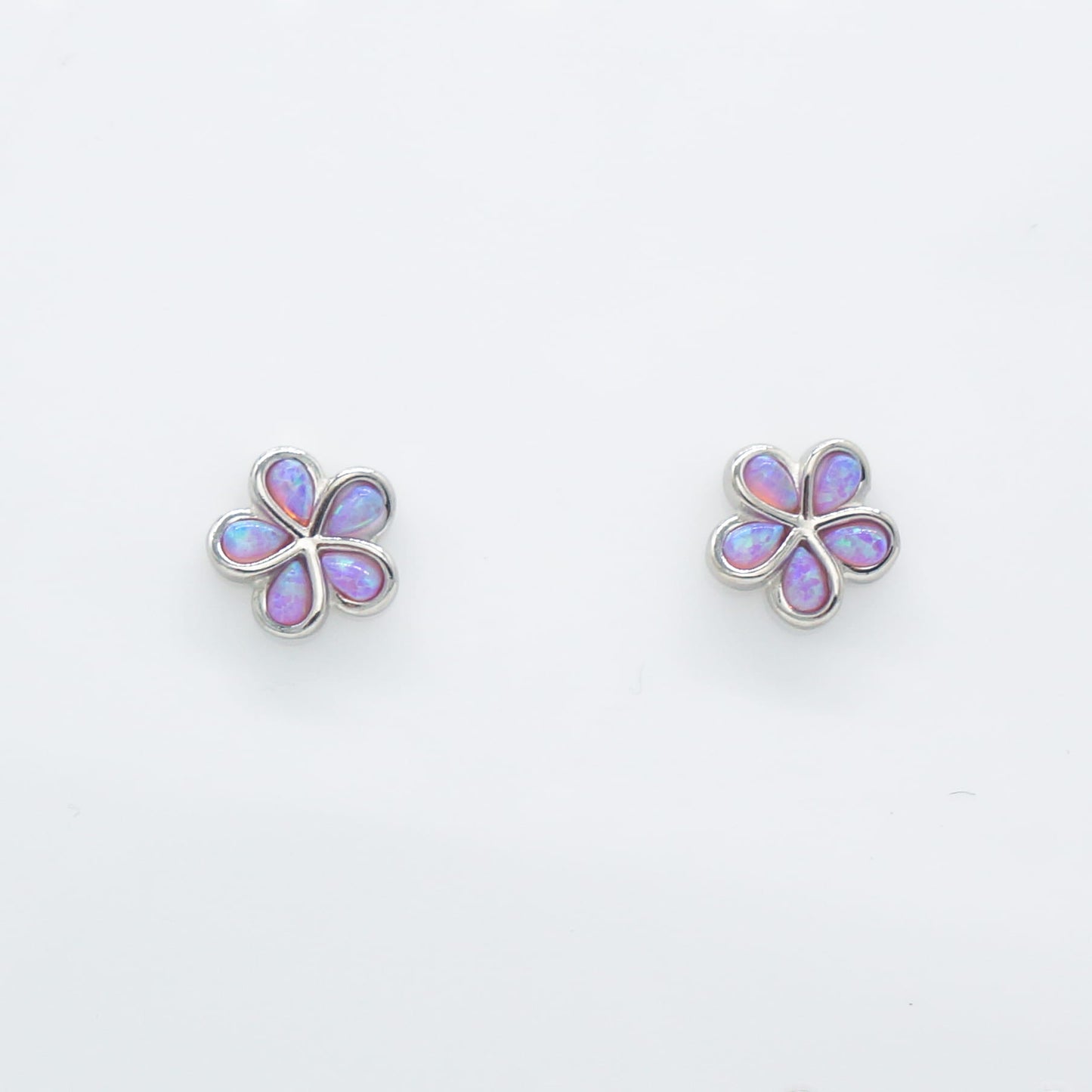 Hawaiian Plumeria Flower Pink Opal Stone Stud Earrings - 925 Sterling Silver