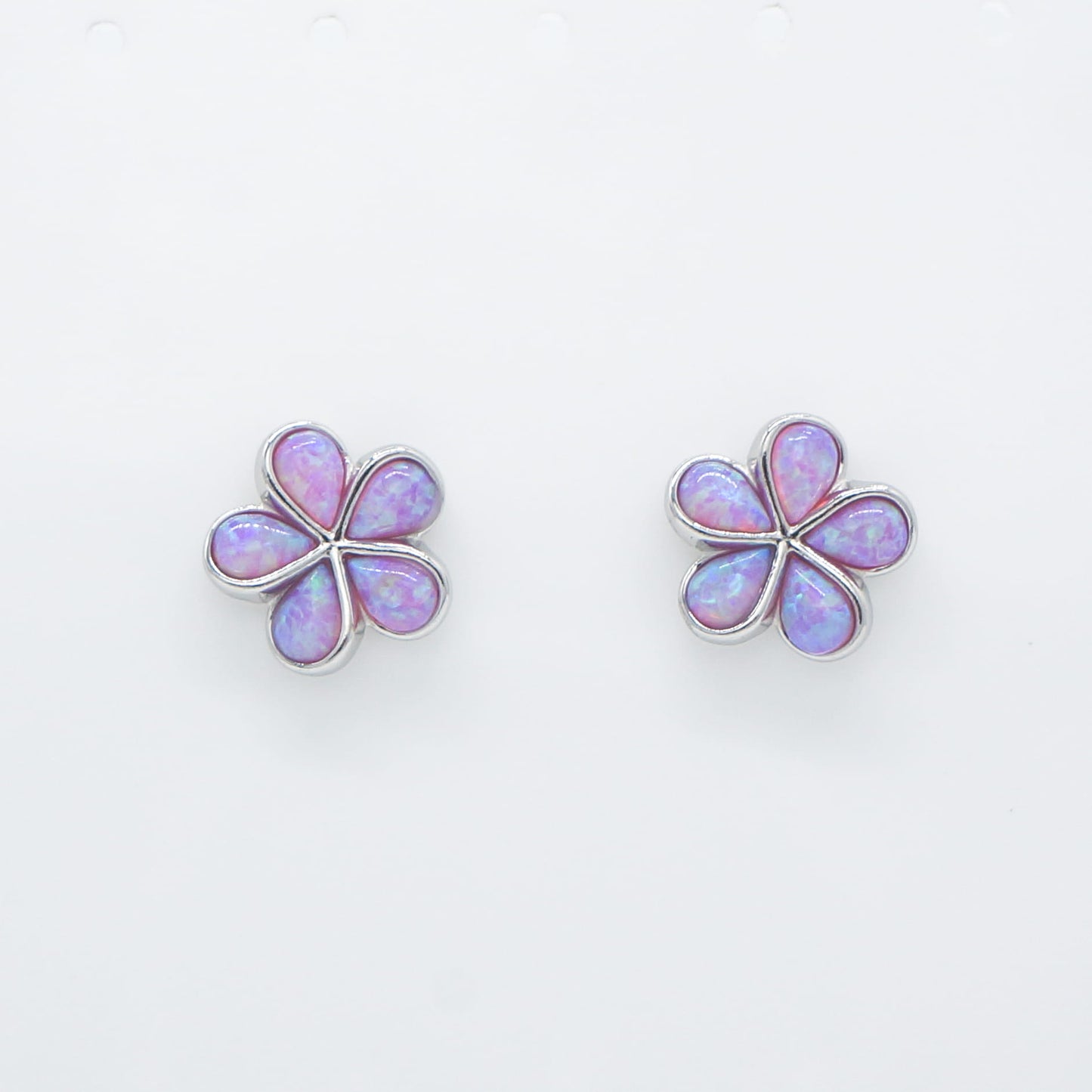 Hawaiian Plumeria Flower Pink Opal Stone Stud Earrings - 925 Sterling Silver