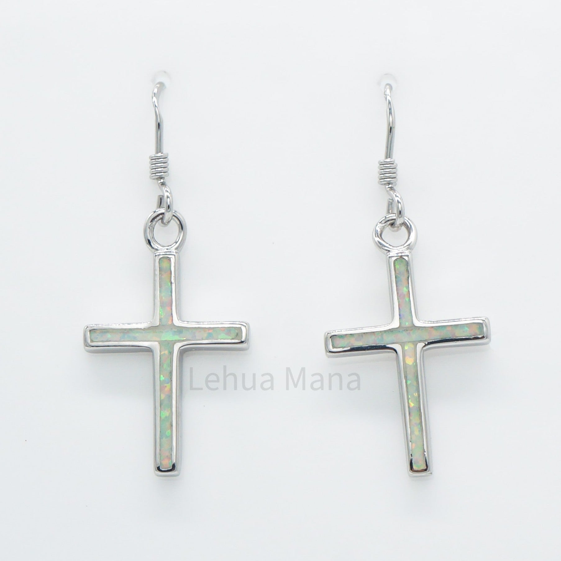 925 Silver White Opal Cross Dangle Earrings, Opal Earrings, 925 Sterling Silver Jewelry, Cross Earrings