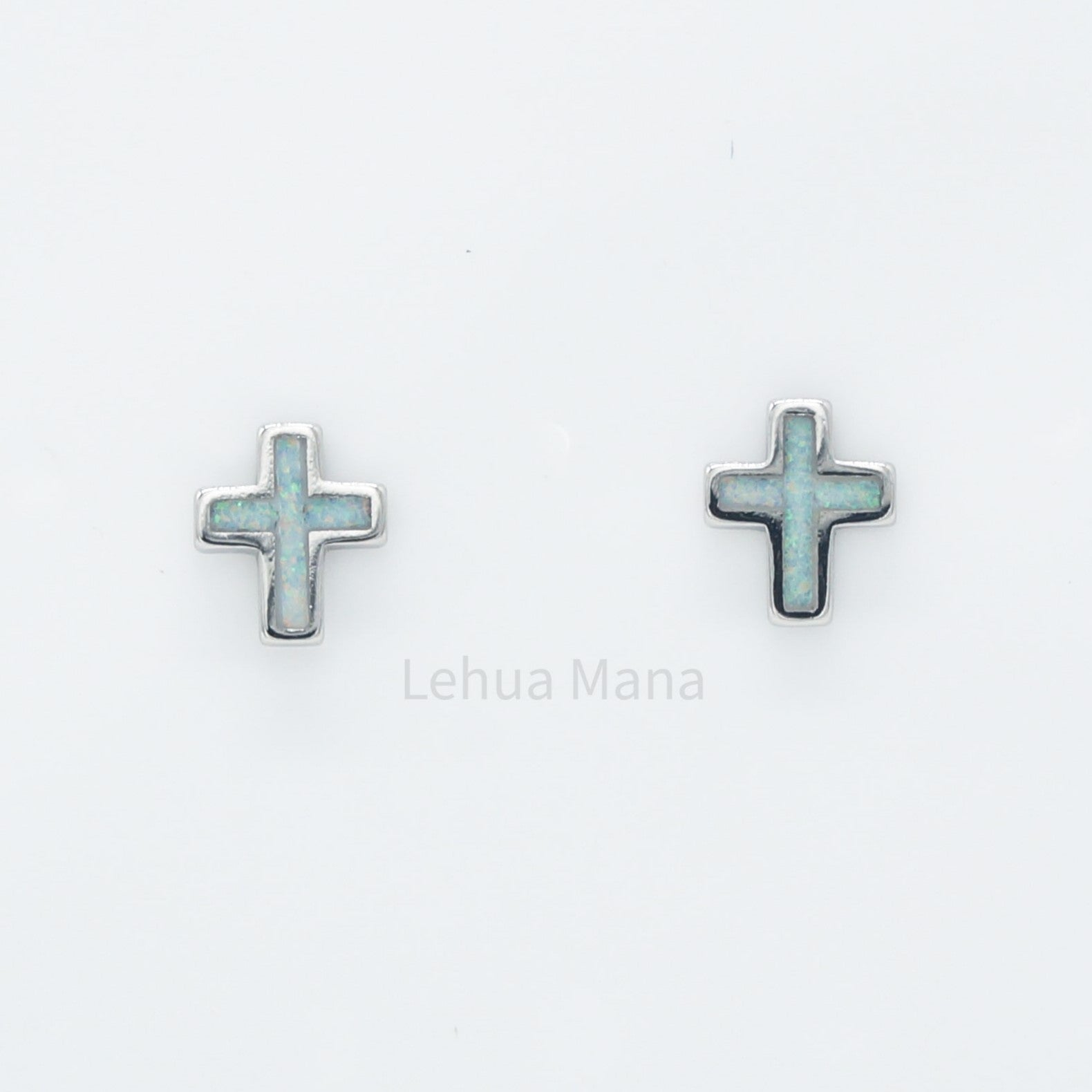 925 Silver White Opal Cross Stud Earrings, Opal Earrings, 925 Sterling Silver Jewelry, Cross Earrings