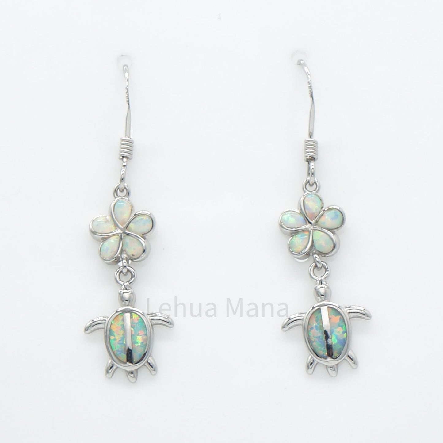 925 Silver White Opal Flower Turtle Dangle Earrings, Opal Earrings, 925 Sterling Silver Jewelry, Flower Turtle Earrings