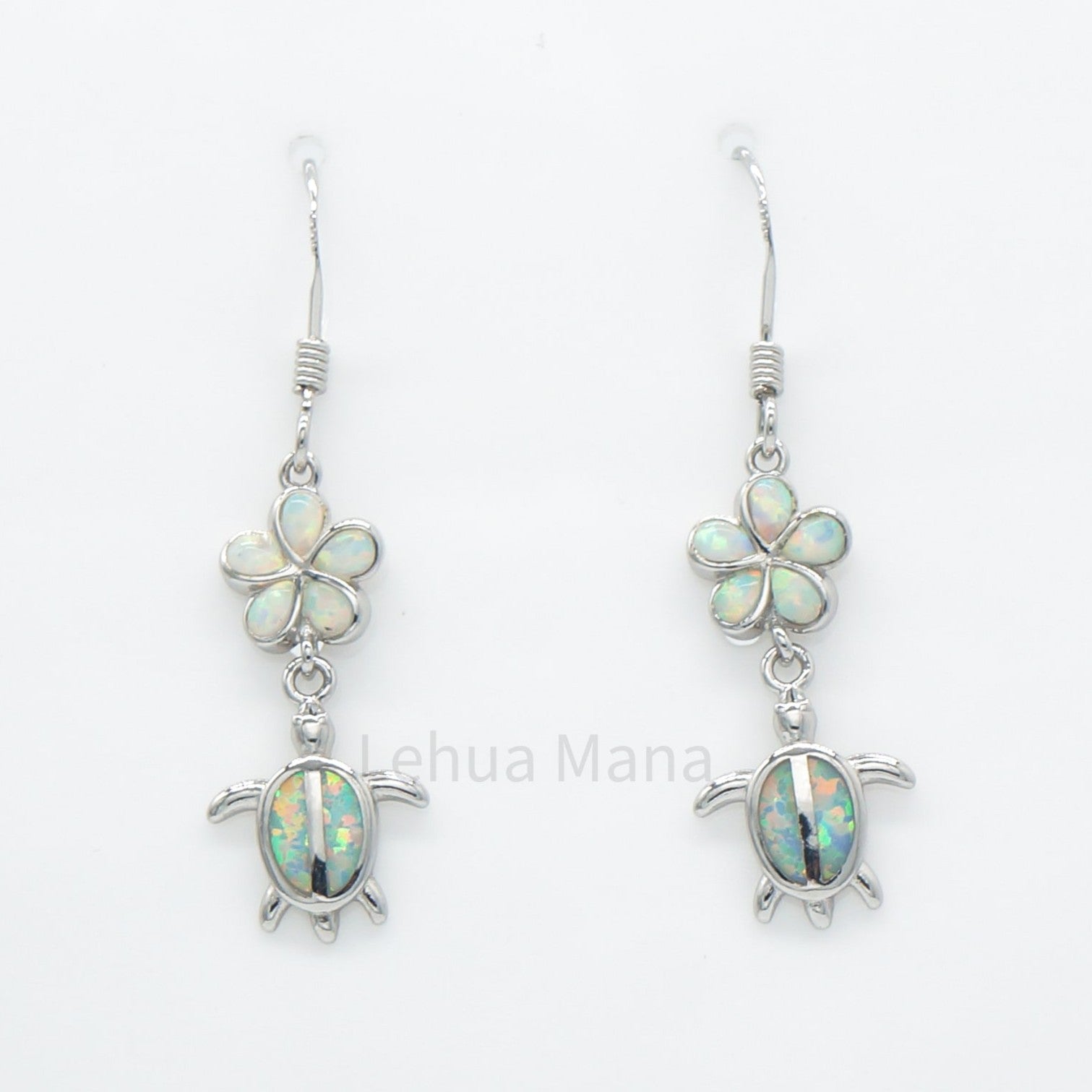 925 Silver White Opal Flower Turtle Dangle Earrings, Opal Earrings, 925 Sterling Silver Jewelry, Flower Turtle Earrings