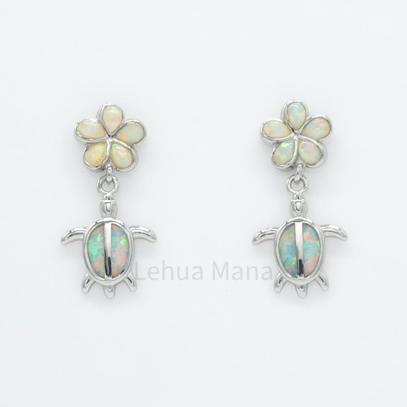 925 Silver White Opal Flower Turtle Stud Earrings, Opal Earrings, 925 Sterling Silver Jewelry, Flower Turtle Earrings
