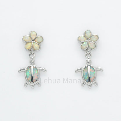 925 Silver White Opal Flower Turtle Stud Earrings, Opal Earrings, 925 Sterling Silver Jewelry, Flower Turtle Earrings