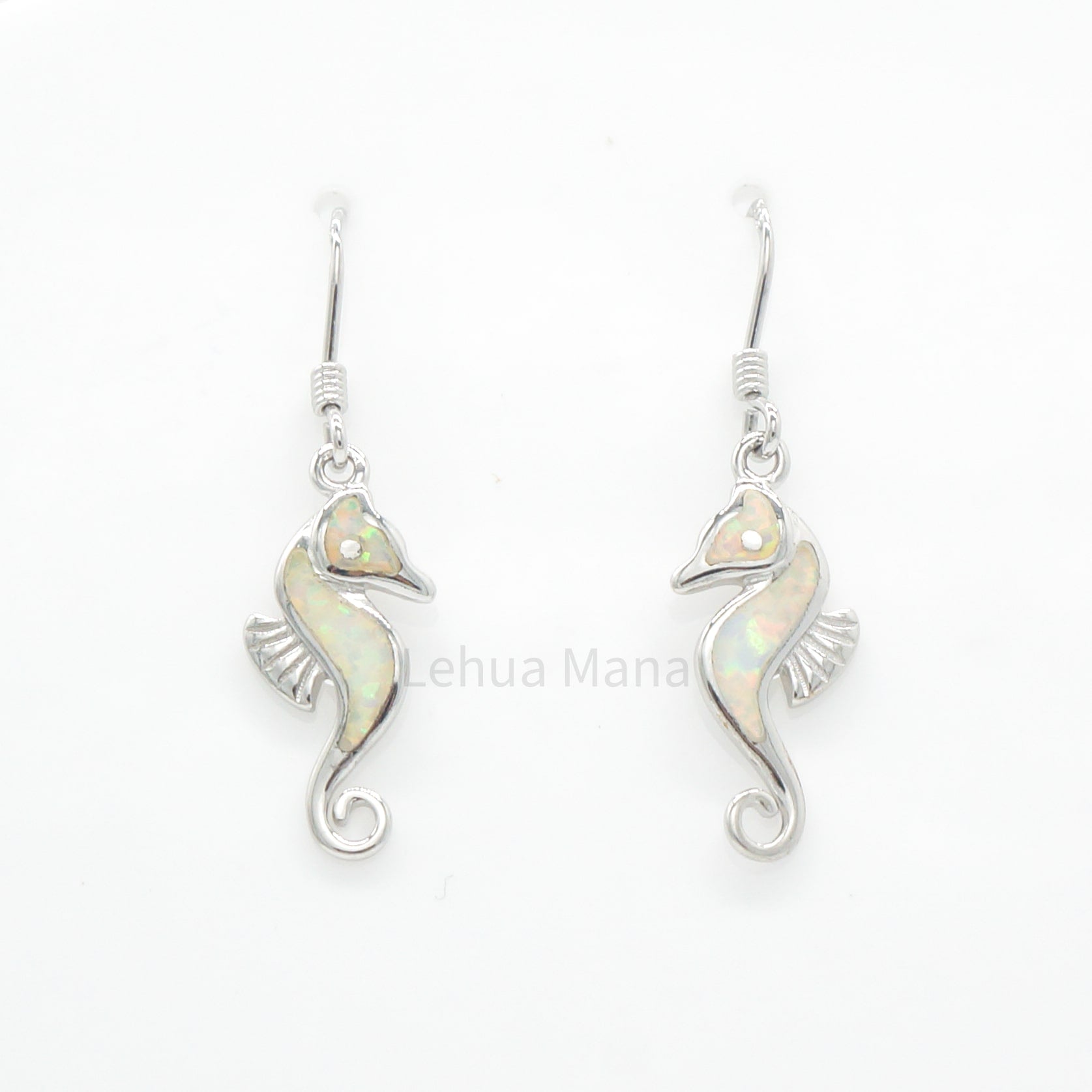 925 Silver White Opal Seahorse Dangle Earrings, Opal Earrings, 925 Sterling Silver Jewelry, Seahorse Earrings