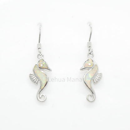 925 Silver White Opal Seahorse Dangle Earrings, Opal Earrings, 925 Sterling Silver Jewelry, Seahorse Earrings