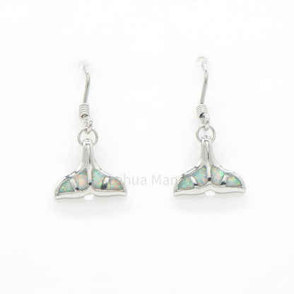 925 Silver White Opal Whale Tail Dangle Earrings, Opal Earrings, 925 Sterling Silver Jewelry, Whale Tail Earrings