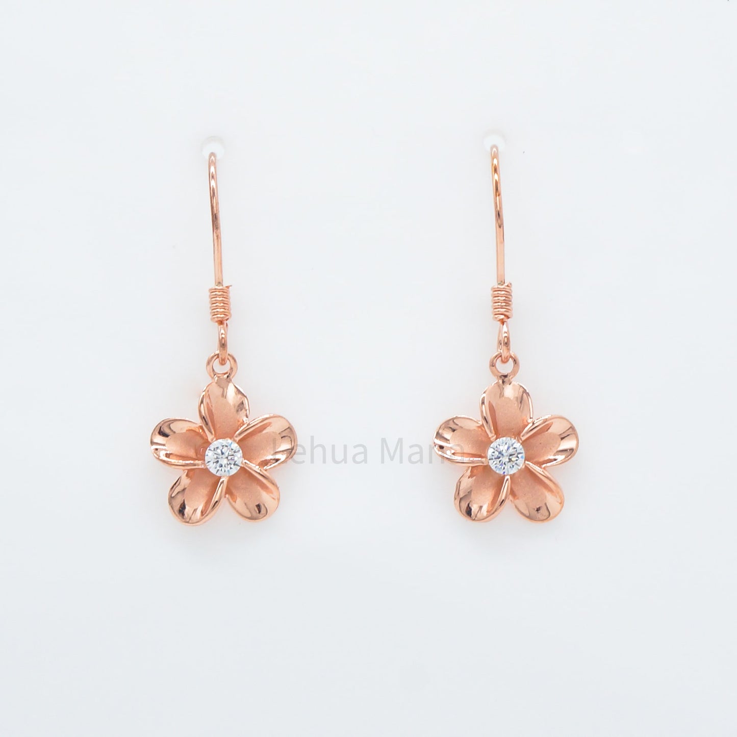 925 Sterling Silver Plumeria Flower Dangle Earrings (with Cubic Zirconia)