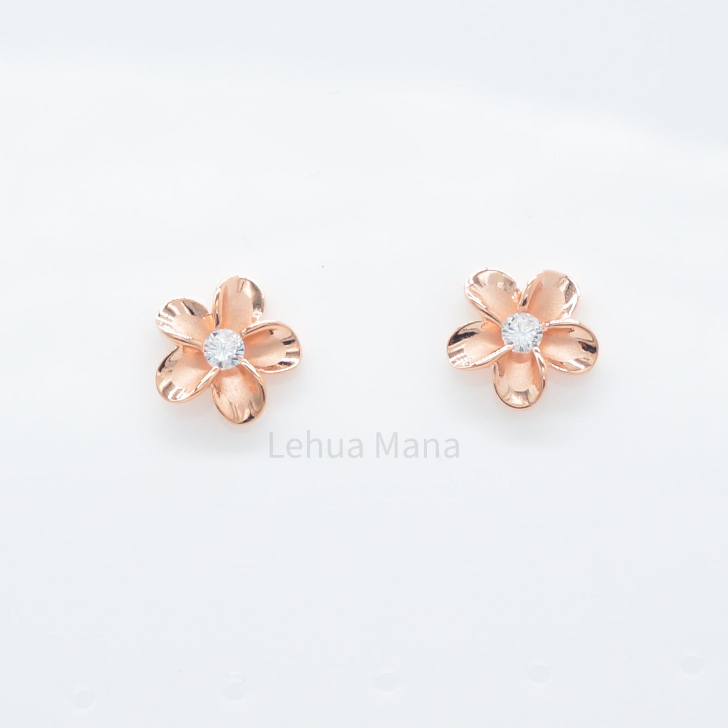 925 Sterling Silver Plumeria Flower Stud Earrings (with Cubic Zirconia)