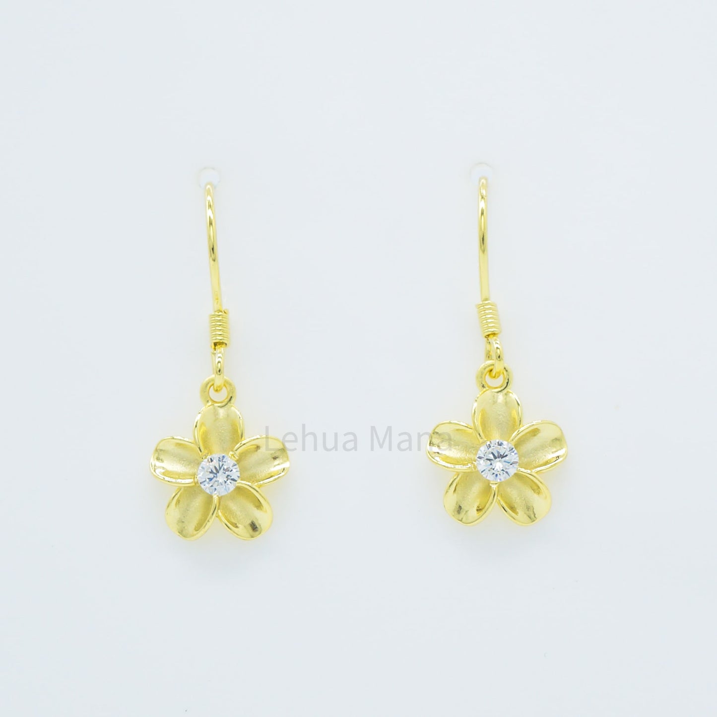925 Sterling Silver Plumeria Flower Dangle Earrings (with Cubic Zirconia)