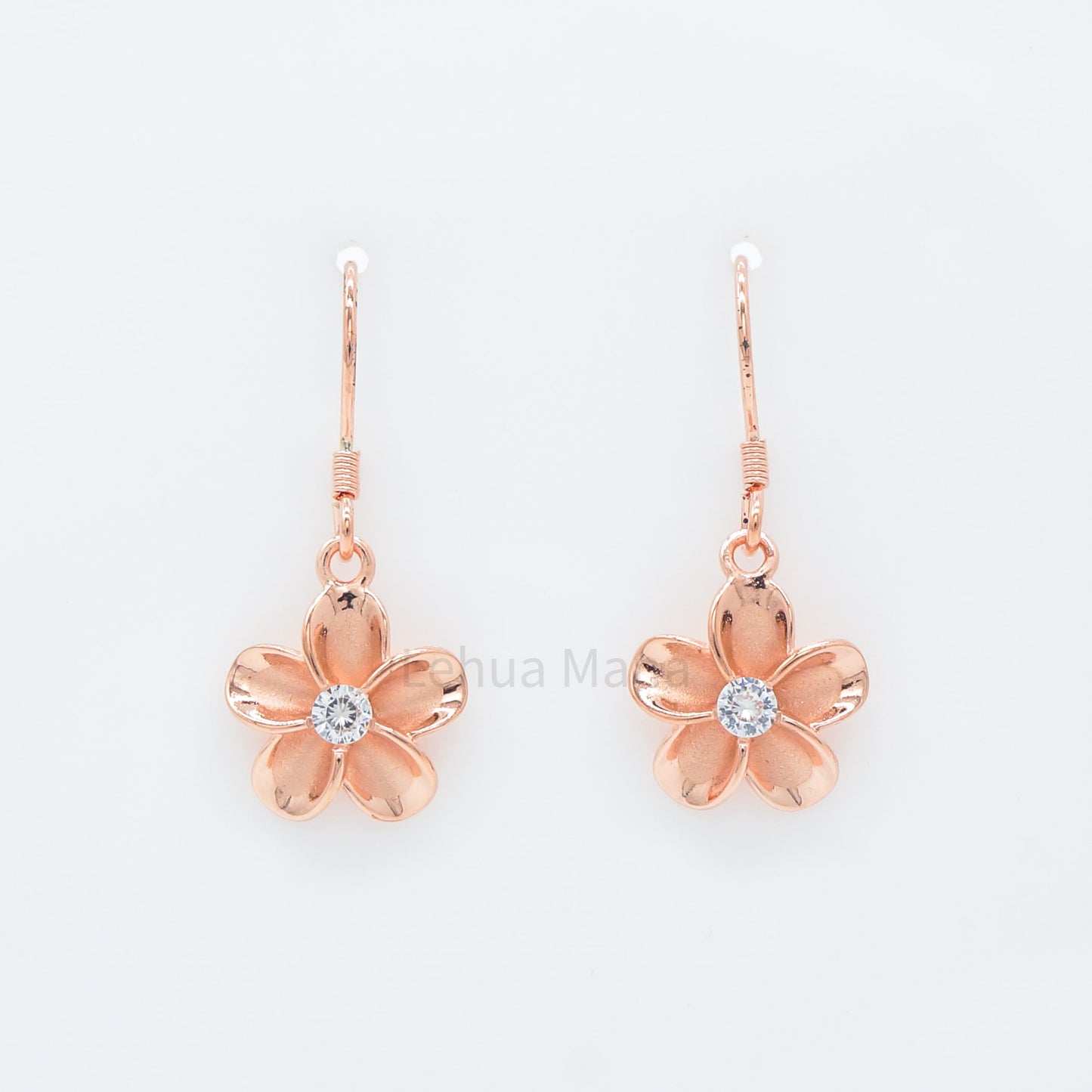 925 Sterling Silver Plumeria Flower Dangle Earrings (with Cubic Zirconia)