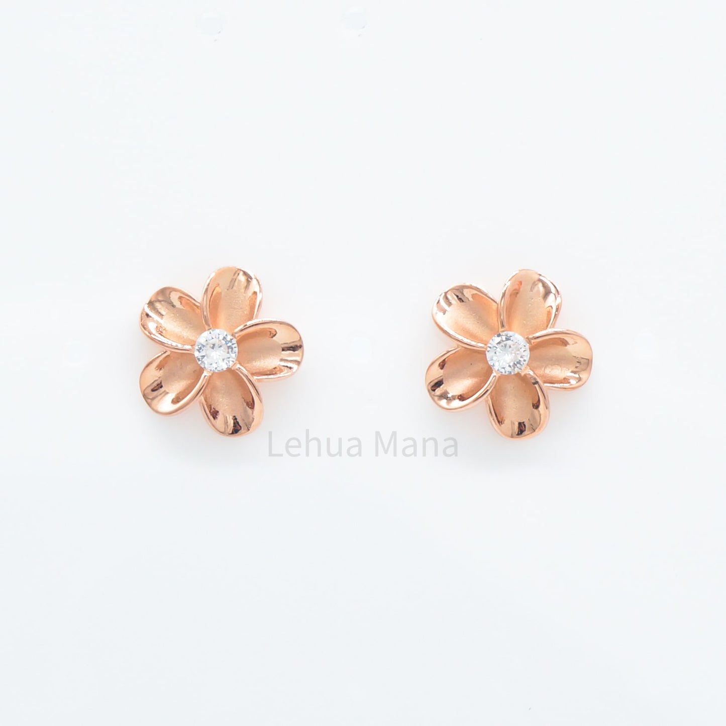 925 Sterling Silver Plumeria Flower Stud Earrings (with Cubic Zirconia)