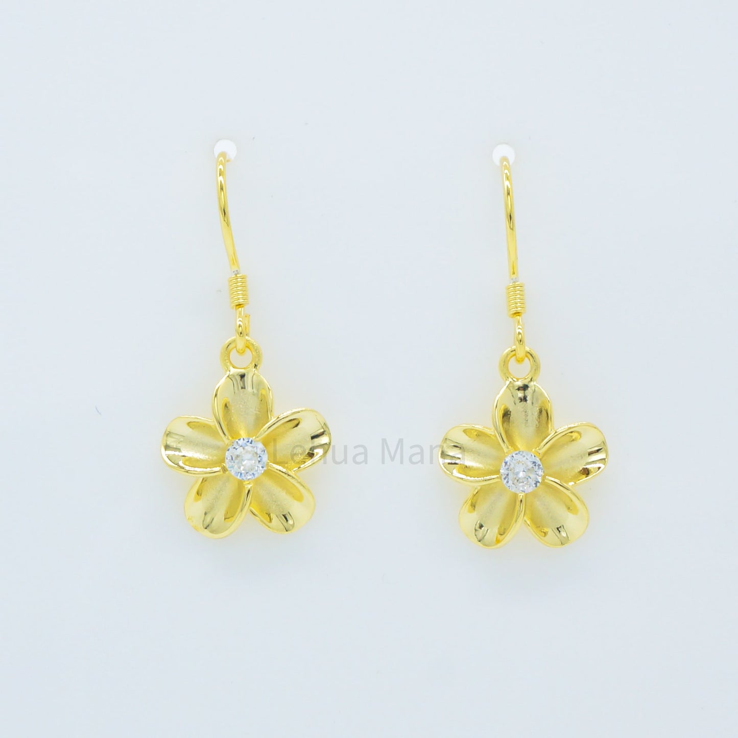 925 Sterling Silver Plumeria Flower Dangle Earrings (with Cubic Zirconia)