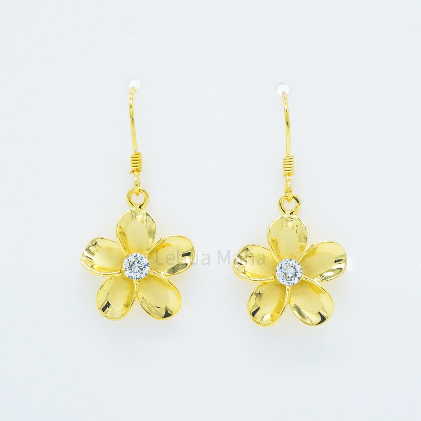 925 Sterling Silver Plumeria Flower Dangle Earrings (with Cubic Zirconia)