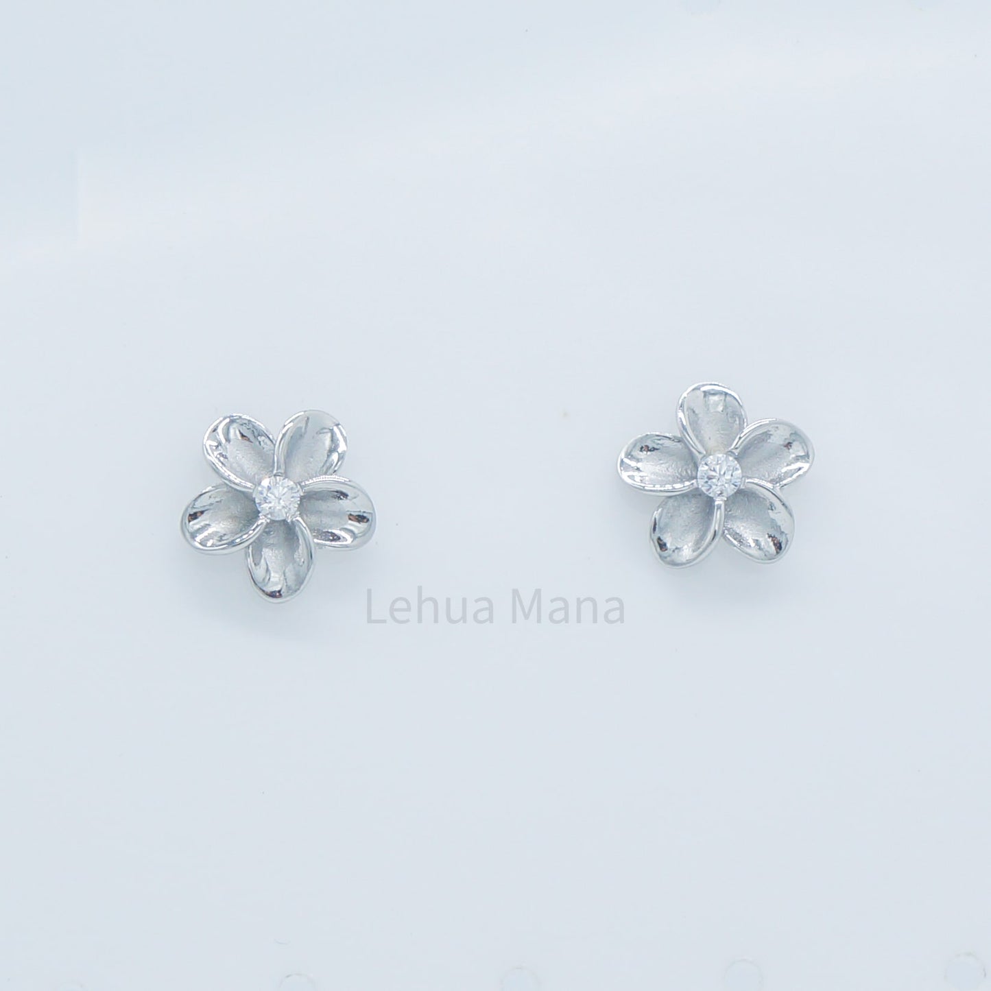 925 Sterling Silver Plumeria Flower Stud Earrings (with Cubic Zirconia)