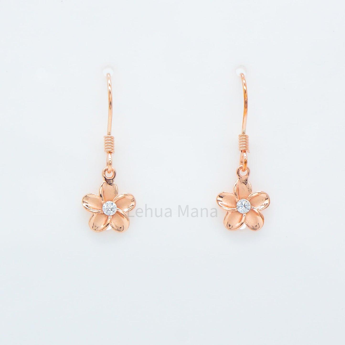 925 Sterling Silver Plumeria Flower Dangle Earrings (with Cubic Zirconia)