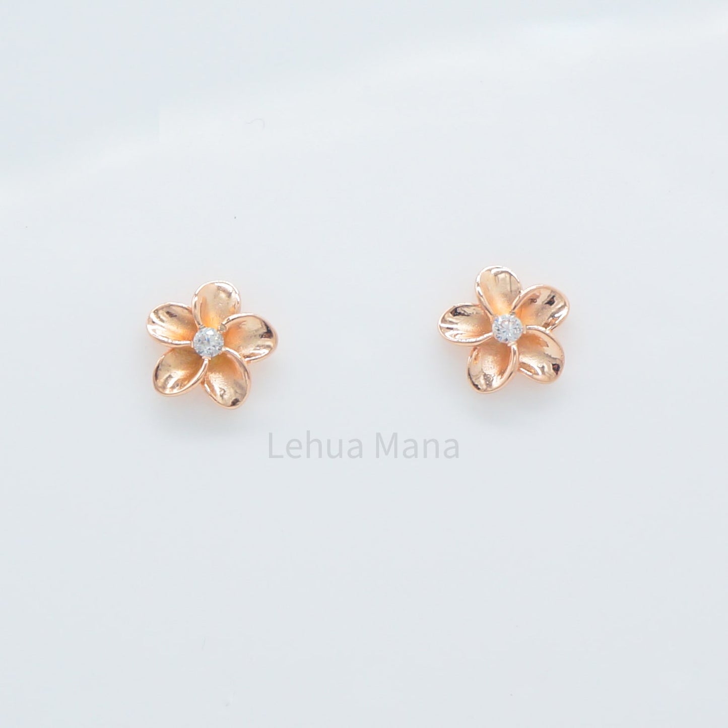 925 Sterling Silver Plumeria Flower Stud Earrings (with Cubic Zirconia)