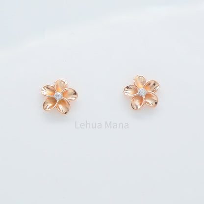925 Sterling Silver Plumeria Flower Stud Earrings (with Cubic Zirconia)