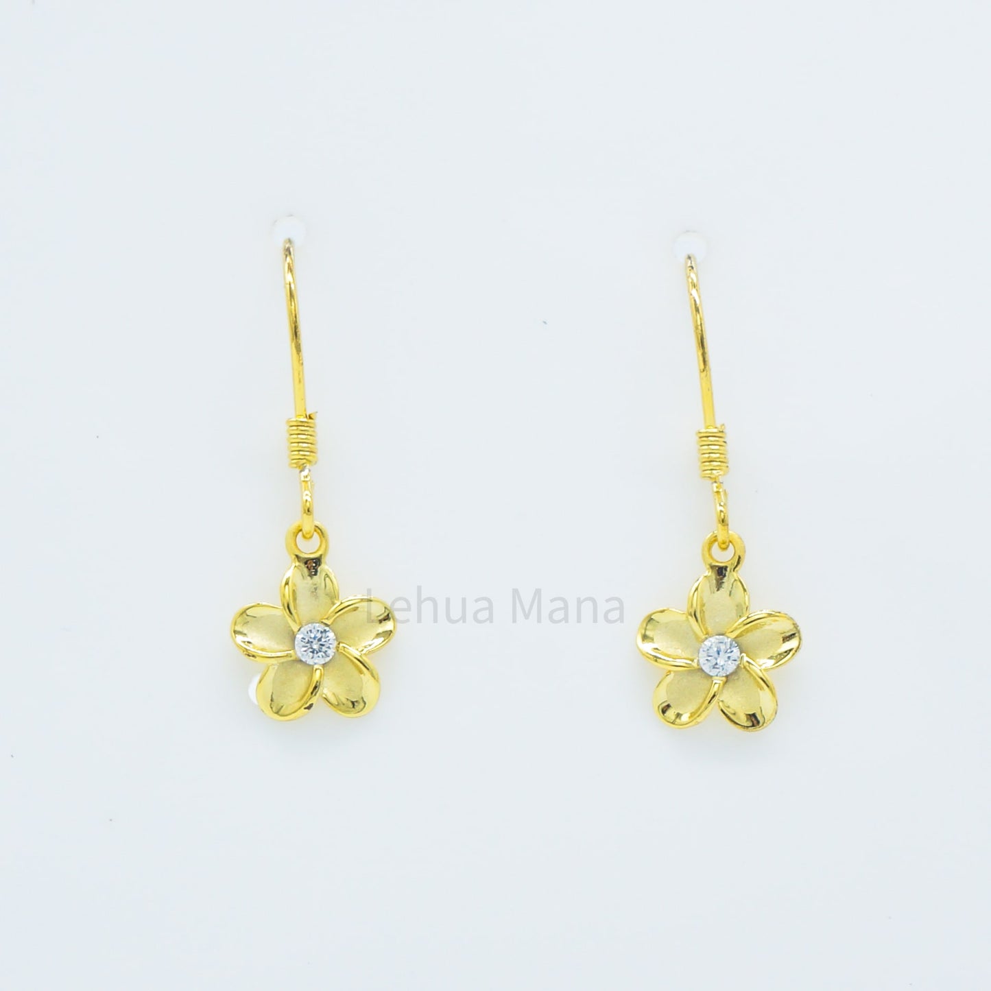925 Sterling Silver Plumeria Flower Dangle Earrings (with Cubic Zirconia)