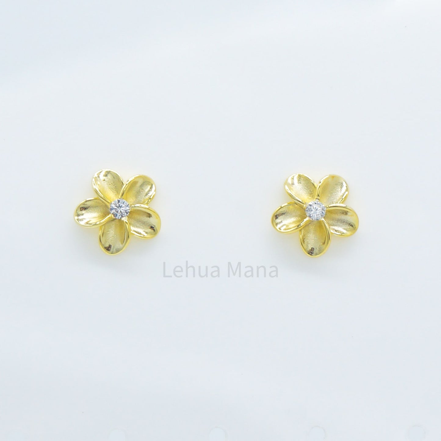 925 Sterling Silver Plumeria Flower Stud Earrings (with Cubic Zirconia)