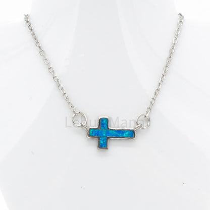 925 Silver Opal Cross Necklace, Opal Necklace, 925 Sterling Silver Jewelry, Cross Necklace