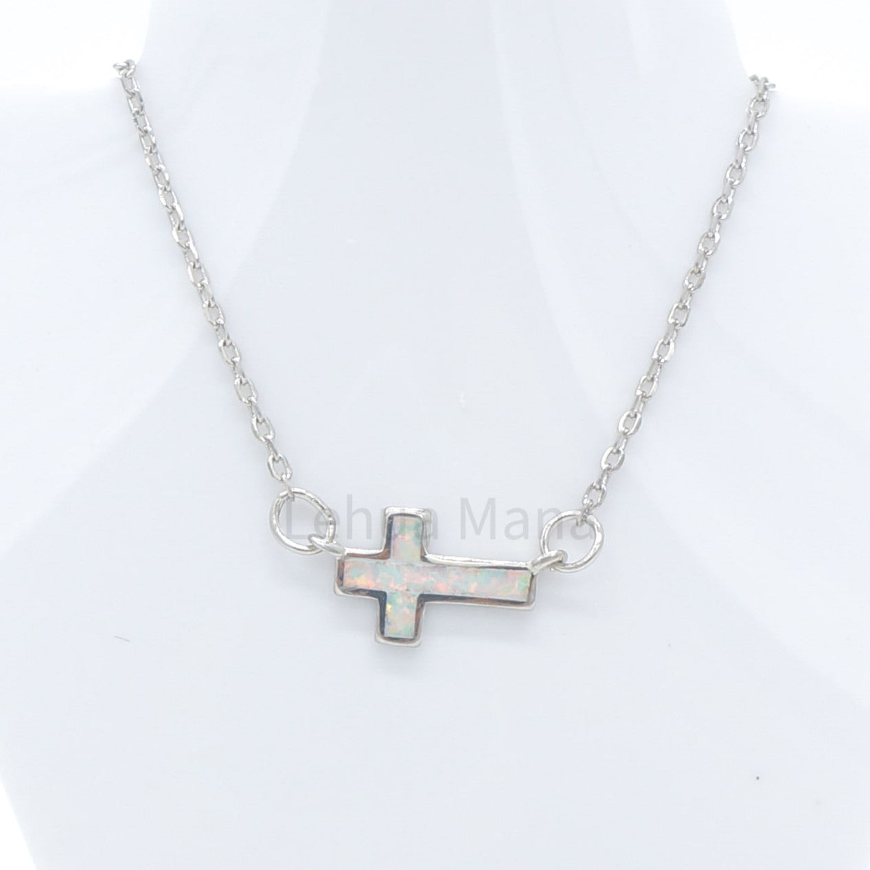 925 Silver Opal Cross Necklace, Opal Necklace, 925 Sterling Silver Jewelry, Cross Necklace