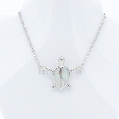 925 Silver Opal Turtle Necklace, Opal Necklace, 925 Sterling Silver Jewelry, Turtle Necklace