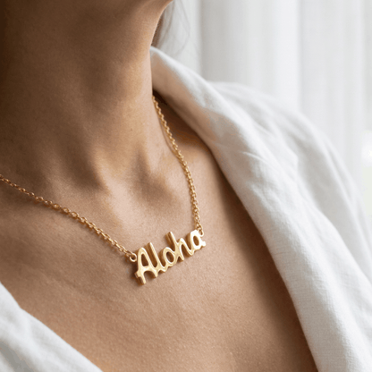 Hawaiian Aloha Script Cursive Nameplate Necklace - 925 Sterling Silver