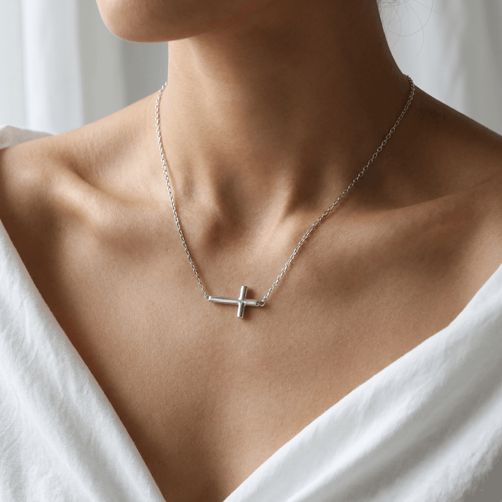 Minimalist Sideways Cross Horizontal Bar Necklace - 925 Sterling Silver