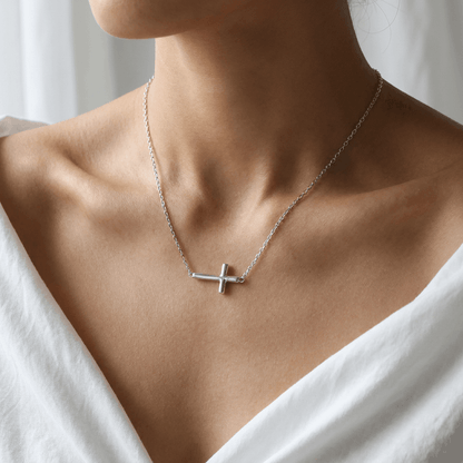 Minimalist Sideways Cross Horizontal Bar Necklace - 925 Sterling Silver