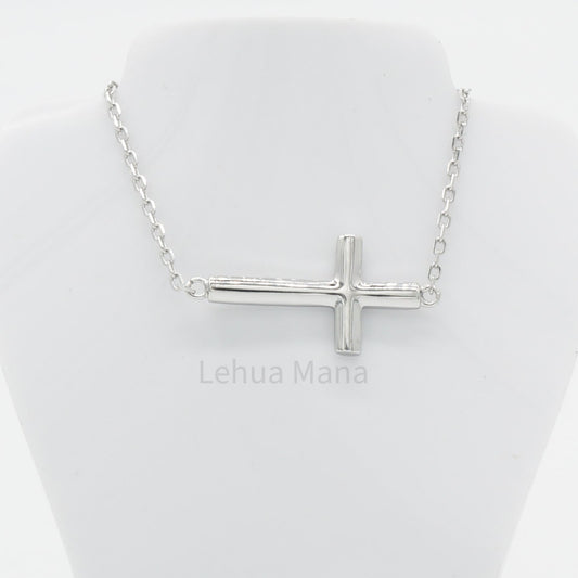 925 Sterling Silver Horizontal Cross Necklace, Sterling Silver Necklace,  925 Sterling Silver Jewelry, Horizontal Cross Necklace