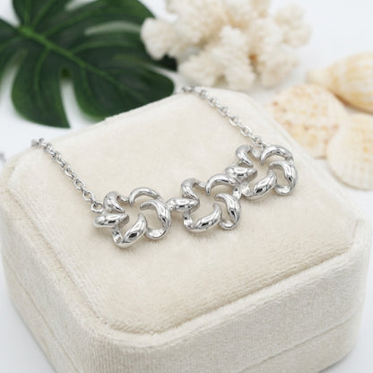 Hawaiian Triple Plumeria Cutout Flower Bar Necklace - 925 Sterling Silver