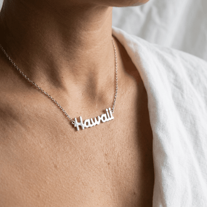 Hawaiian "Hawaii" Script Cursive Nameplate Necklace - 925 Sterling Silver