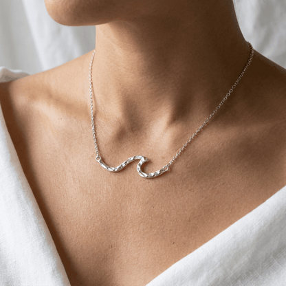 Hawaiian Ocean Wave Hammered Bar Necklace - 925 Sterling Silver